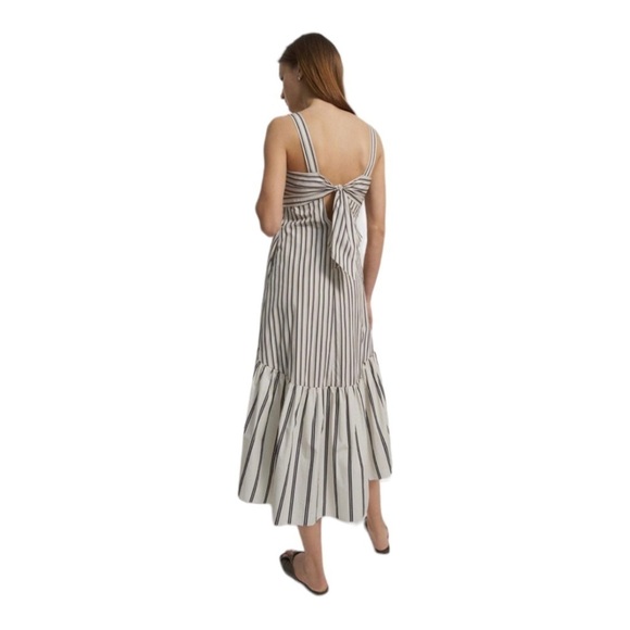 THEORY Ventura Stripe Tie Back Open Back Cotton Midi Dress Large Gray White NWT - Picture 9 of 16